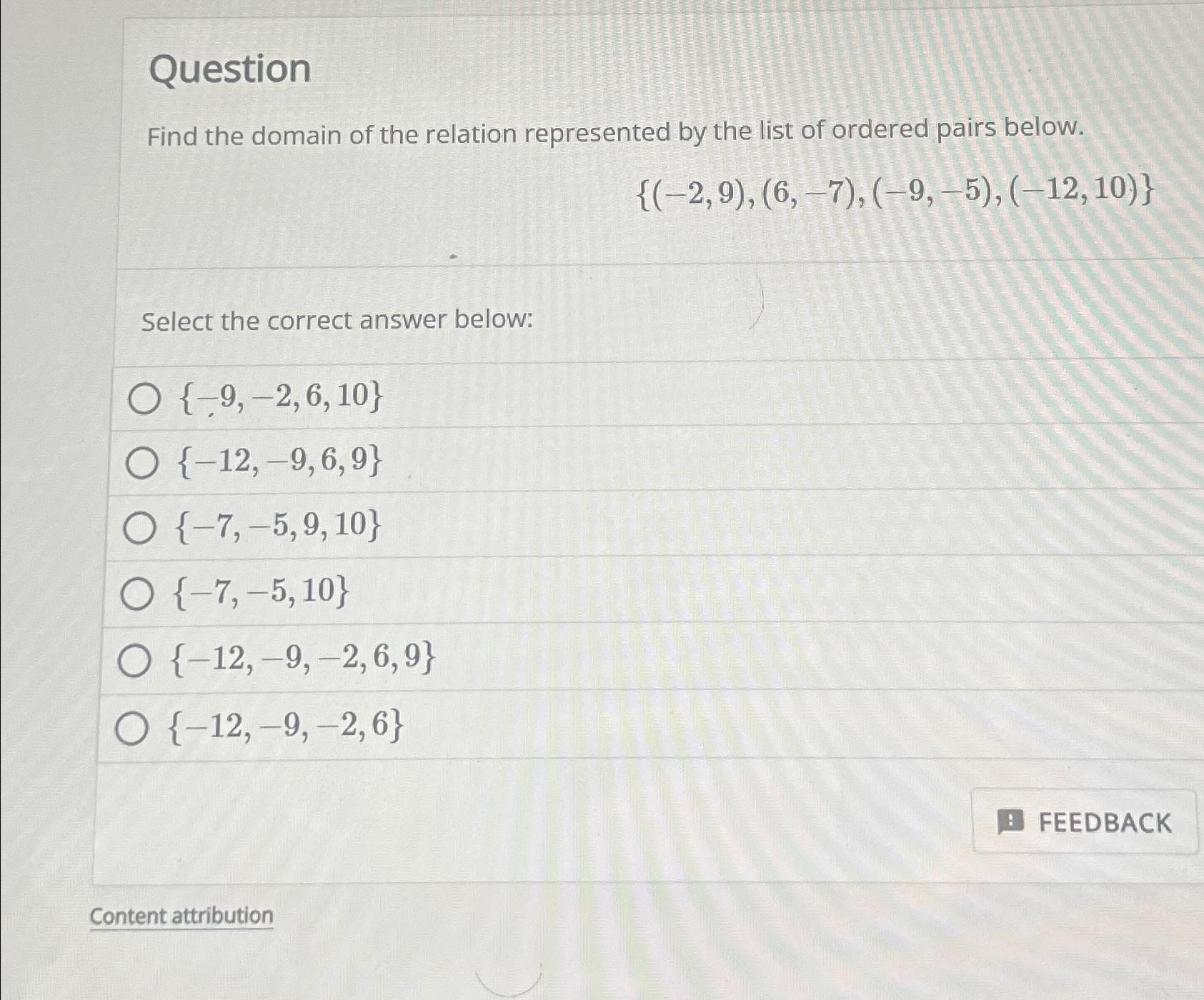 Solved QuestionFind the domain of the relation represented | Chegg.com