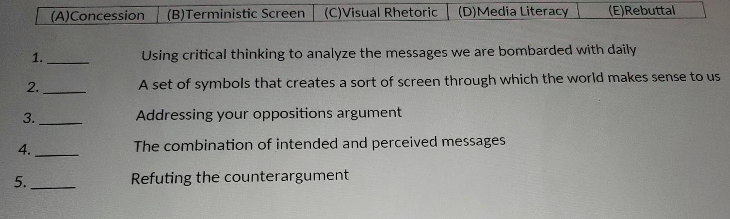 Solved (A)Concession (B)Terministic Screen (C)Visual | Chegg.com