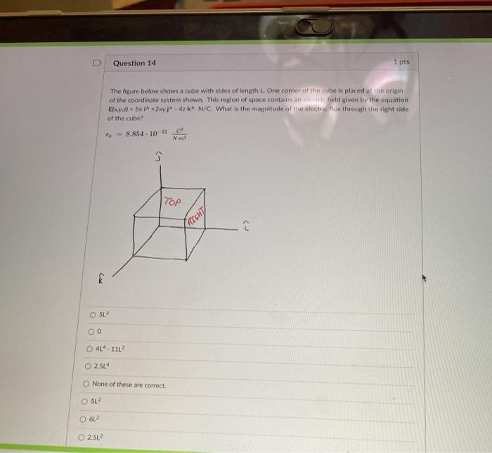Solved Question 14 1 pts The figure below shows a cube with | Chegg.com