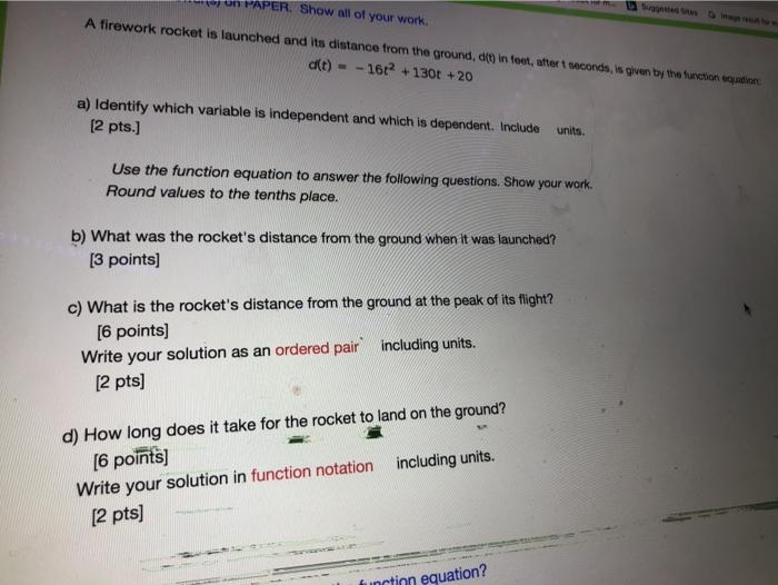 Solved U PAPER Show all of your work A firework rocket is | Chegg.com