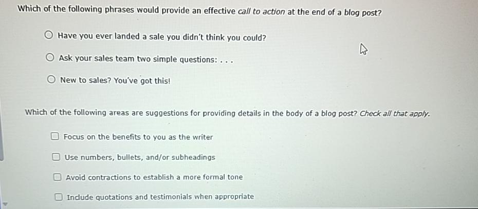 Solved Which of the following phrases would provide an | Chegg.com