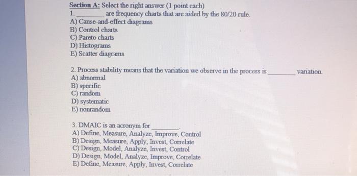 Solved 1 Section A: Select the right answer (1 point each) | Chegg.com
