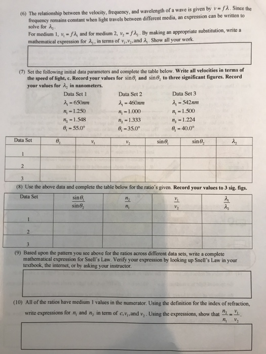 Experiments In Physics Lab Snell S Law And Total Chegg 