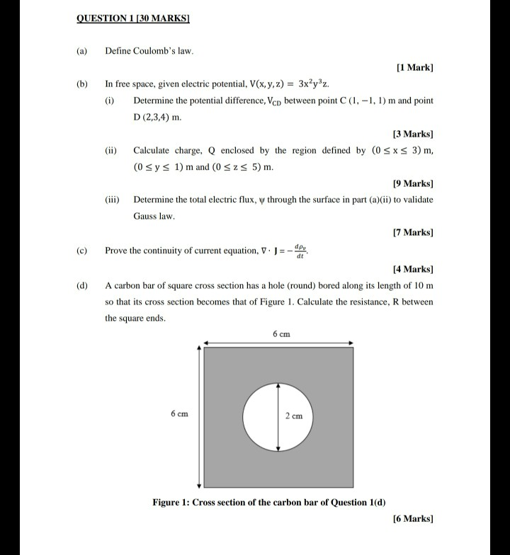 Question 1 30 Marks A B Define Coulomb S Law Chegg Com