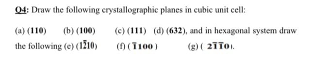 Solved 04: Draw the following crystallographic planes in | Chegg.com