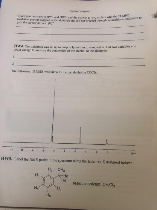 Solved TEMPO Oxidation Given your answers to HWI and HW2. | Chegg.com