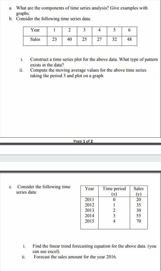 Solved A. What Are The Components Of Time Series Analysis? | Chegg.com