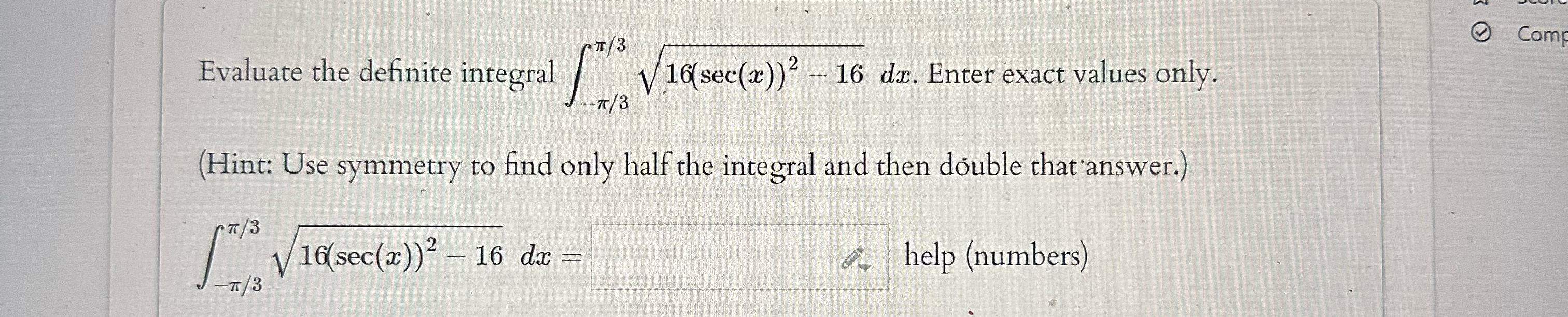 Solved Evaluate the definite integral | Chegg.com