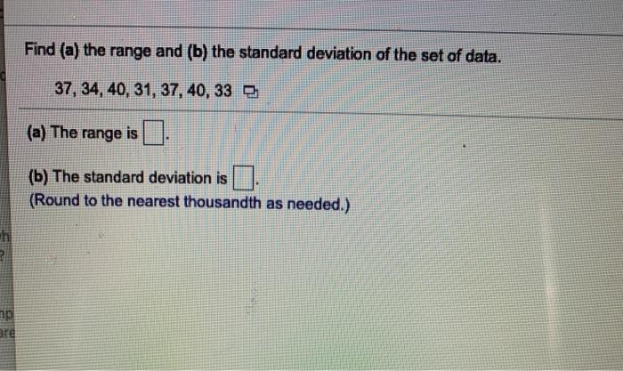 Solved Find (a) The Range And (b) The Standard Deviation Of | Chegg.com