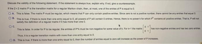 Solved 0.3 0.7 For the transition matrix P = solve the | Chegg.com