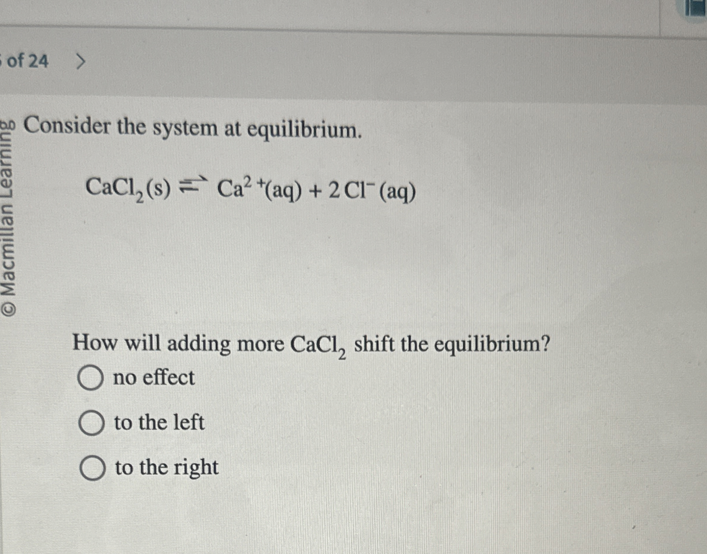 Solved Of Consider The System At Equilibrium Cacl