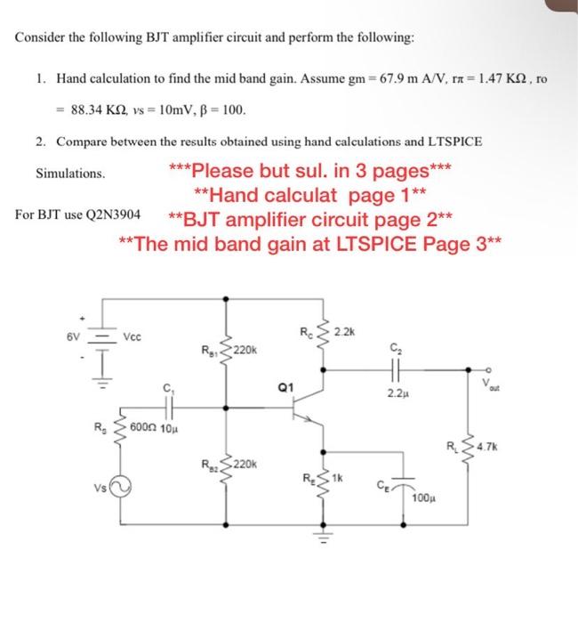 Solved Consider The Following BJT Amplifier Circuit And | Chegg.com