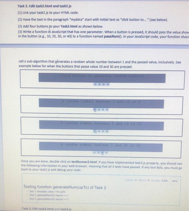 Solved Task 2. Edit task2.html and task2.js (1) Link your | Chegg.com