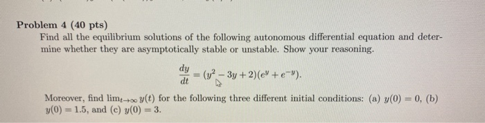 Solved Problem 4 (40 pts) Find all the equilibrium solutions | Chegg.com