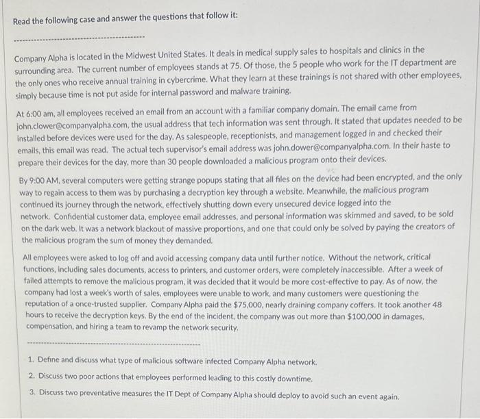Solved Read the following case and answer the questions that | Chegg.com
