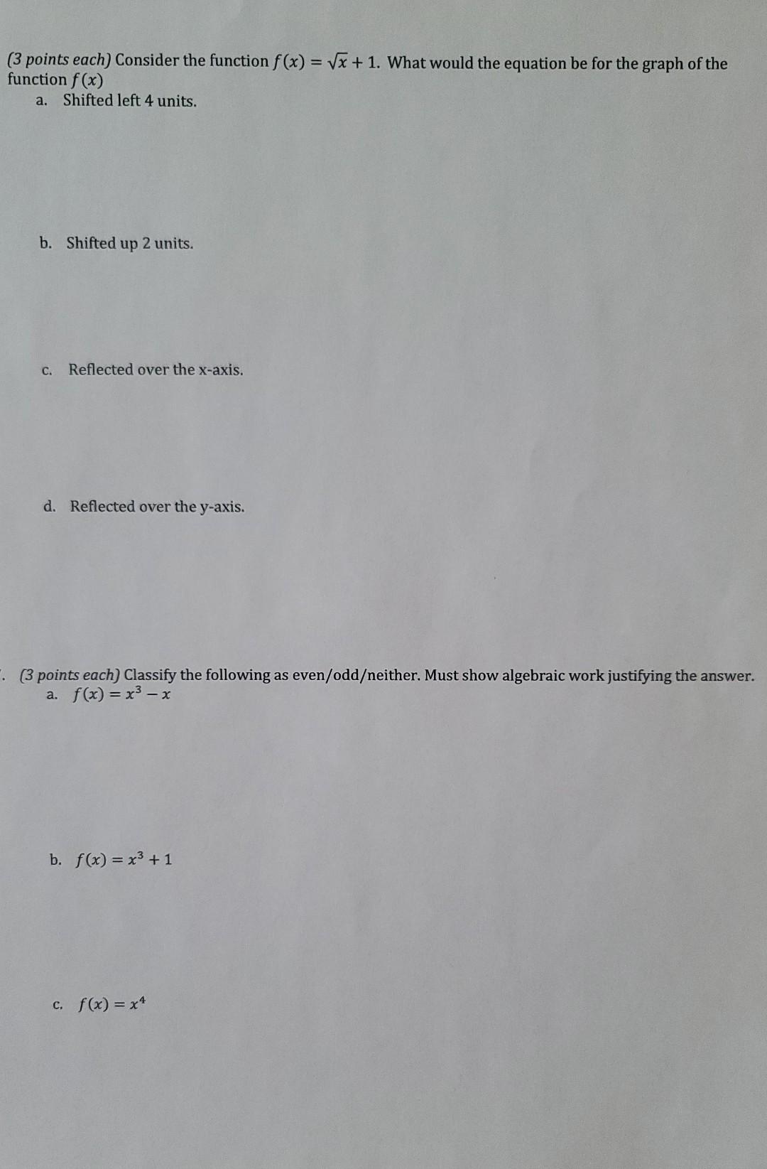 Solved 3 Points Each Consider The Function Fx Vx 1 4786