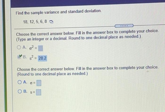 Solved Find The Sample Variance And Standard Deviation. 18, | Chegg.com