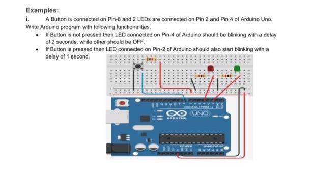 Solved 4 Examples: 1. A Button is connected on Pin-8 and 2 | Chegg.com