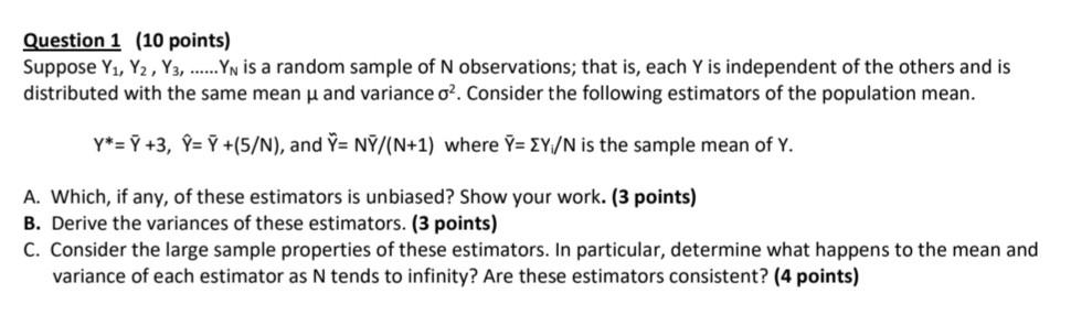 Solved Suppose Y1 Y2 Y3 Yn Is A Random Sample Of N Chegg Com