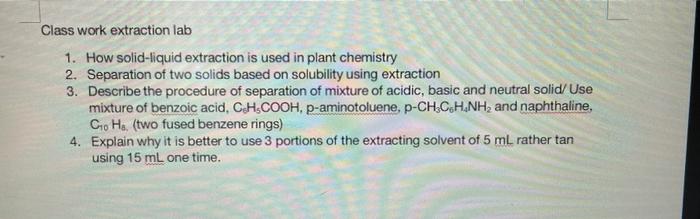 Solved Class work extraction lab 1. How solid-liquid | Chegg.com