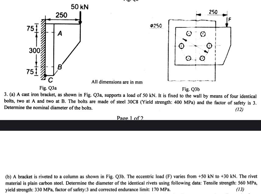 Solved A cast iron bracket, as shown in Fig. Q3a, supports a