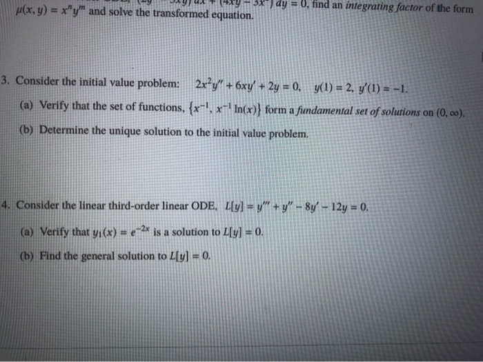 Solved Y U Yul 4 Y 3x Dy V Find An Integrating F Chegg Com