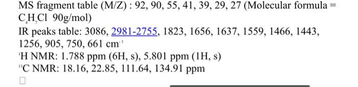 Solved MS fragment table (M/Z):100,85,58,57,43,28 (Molecular | Chegg.com