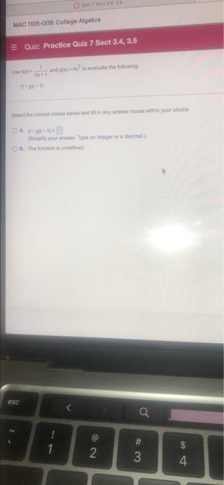 Solved MAC 1105-008: College Algebra Quiz: Practice Quiz 7 | Chegg.com