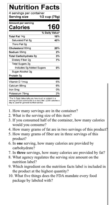 Solved Nutrition Facts 4 servings per container Serving size | Chegg.com