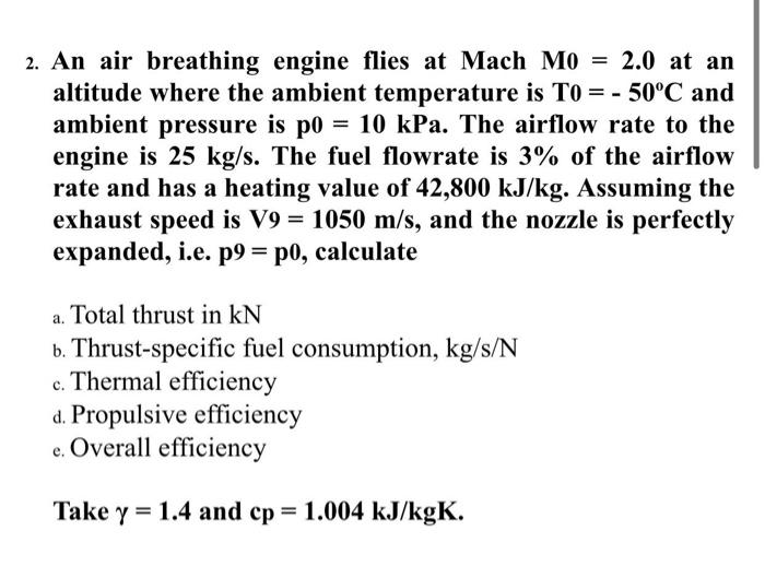 Solved 2. An Air Breathing Engine Flies At Mach M0 = 2.0 At | Chegg.com