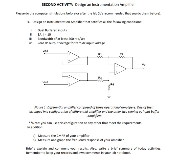 Solved SECOND ACTIVITY Design an Instrumentation Amplifier