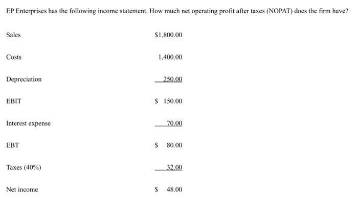Solved EP Enterprises has the following income statement. | Chegg.com