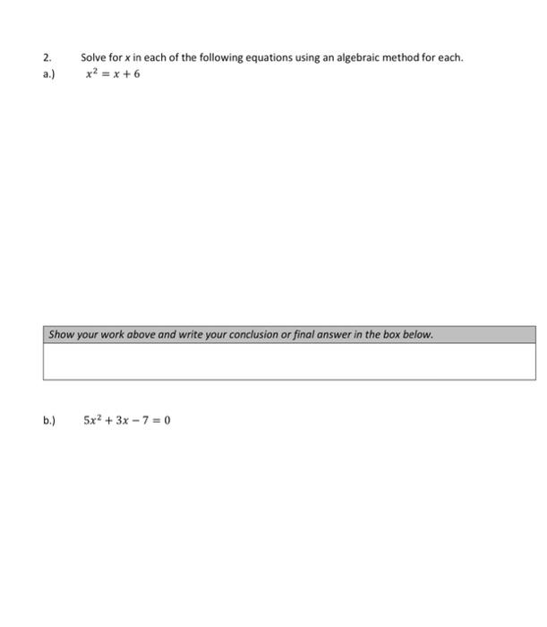Solved 2. a.) Solve for x in each of the following equations | Chegg.com