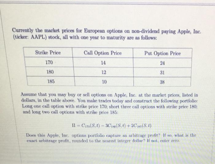 Solved Currently the market prices for European options on | Chegg.com