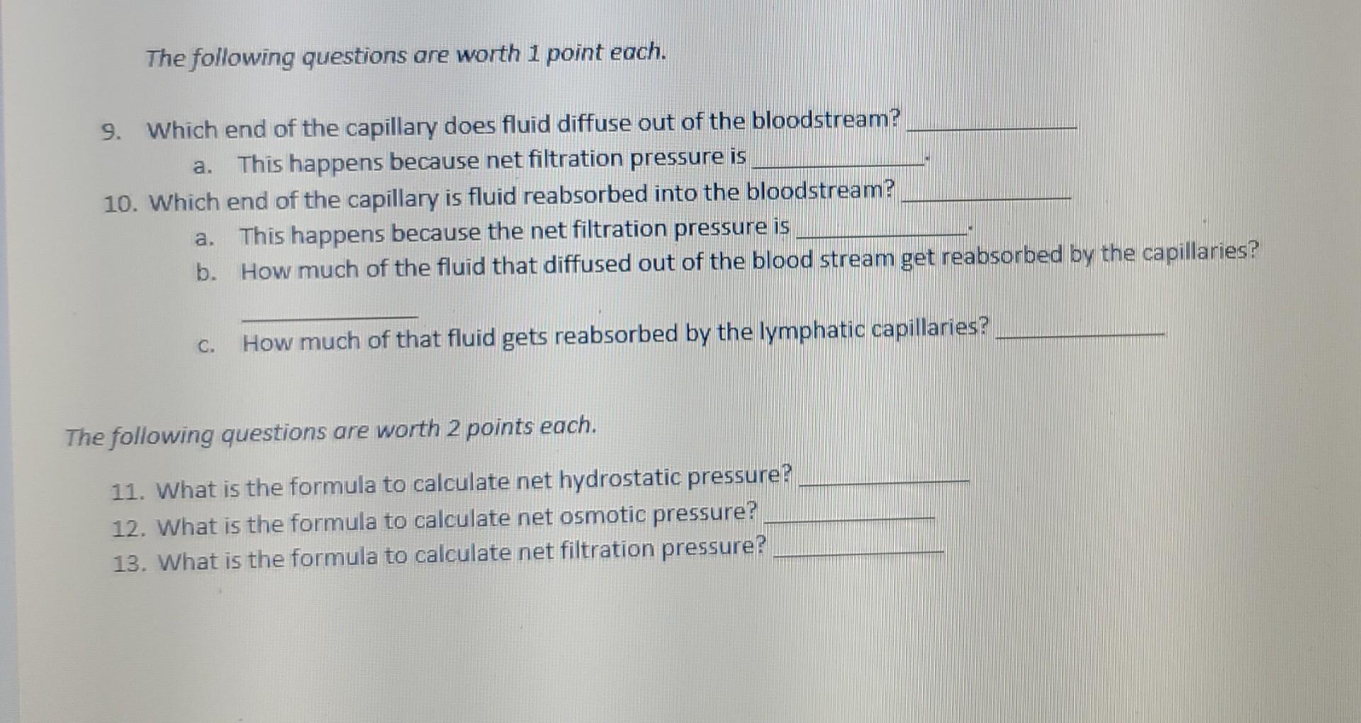 Solved Capillary Filtration and Reabsorption Instructions