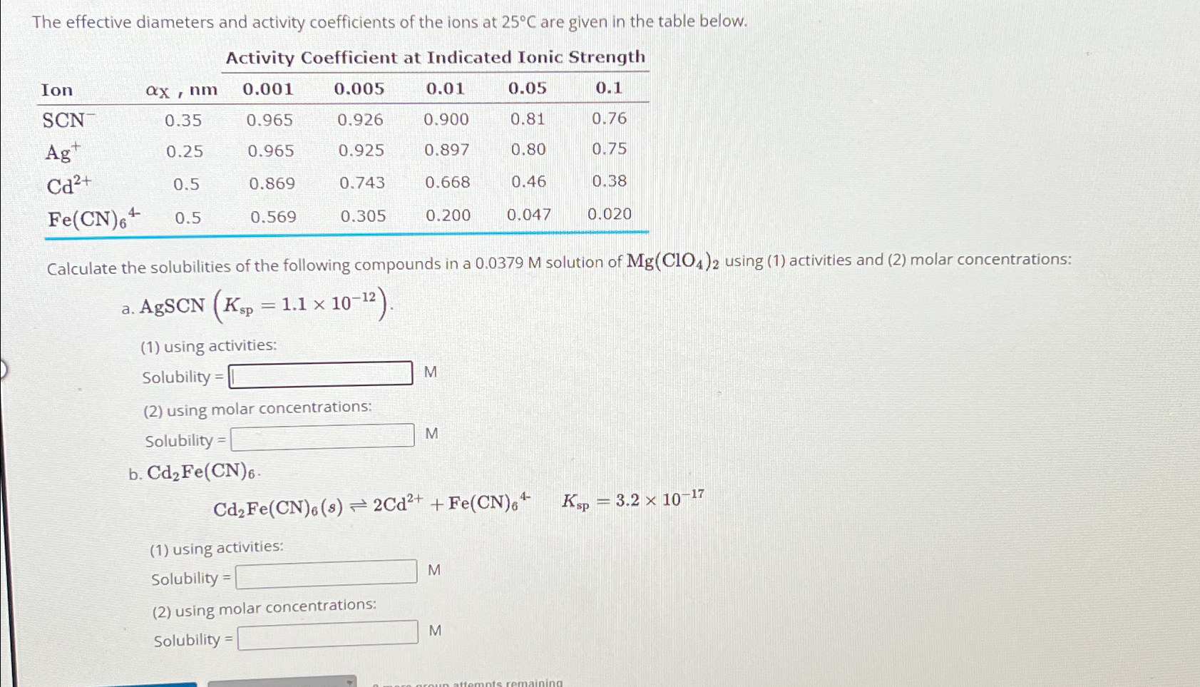 Solved The effective diameters and activity coefficients of | Chegg.com