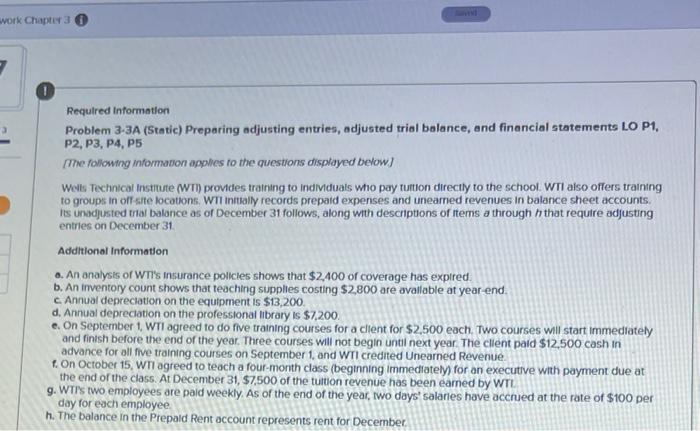 Solved work Chapter 3 3 0 Required Information Problem 3-3A | Chegg.com