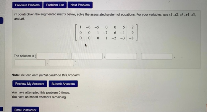 Solved Previous Problem Problem List Next Problem (1 point) | Chegg.com