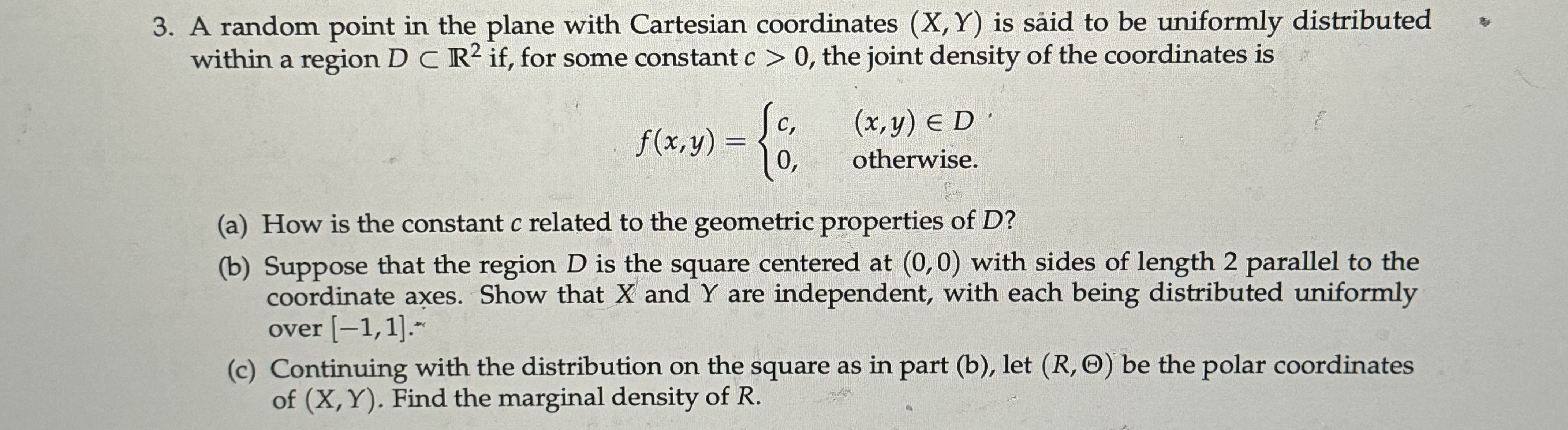 Solved A random point in the plane with Cartesian | Chegg.com