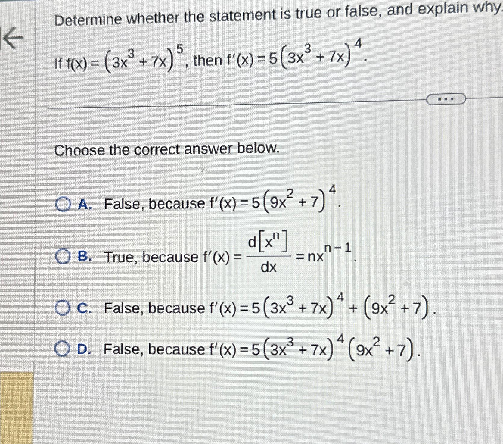 Solved Determine whether the statement is true or false, and | Chegg.com