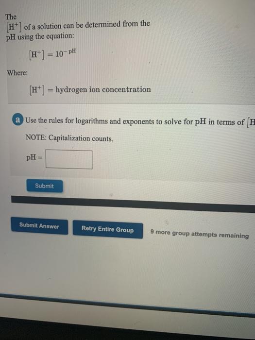 Solved The [H+] of a solution can be determined from the pH | Chegg.com