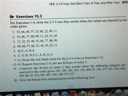 Solved For Exercises 1-6, draw the 2-3-4 tree that results | Chegg.com