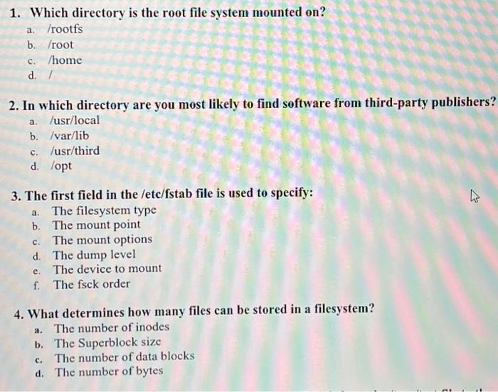 Solved UNIX/LINUX1. Which directory is the root file system | Chegg.com