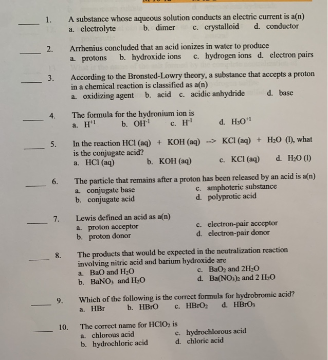 Solved A substance whose aqueous solution conducts an | Chegg.com