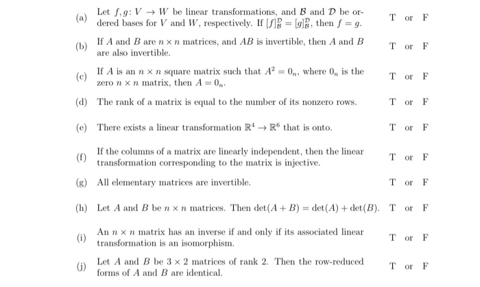 Solved Tor F Let F 9 V W Be Linear Transformations And Chegg Com