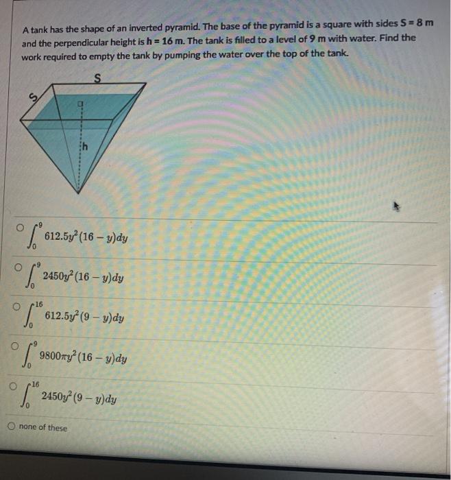 A Tank Has The Shape Of An Inverted Pyramid The Base Chegg Com