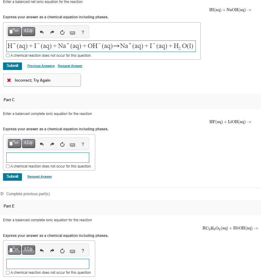 Solved Enter a balanced net ionic equation for the | Chegg.com