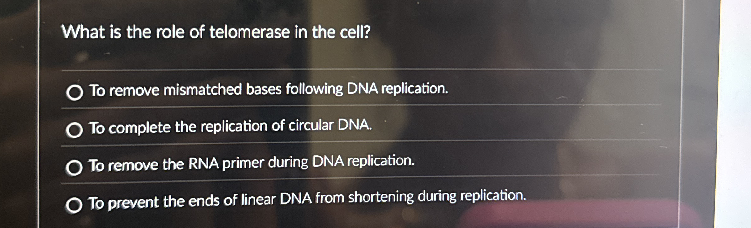 Solved What is the role of telomerase in the cell?To remove
