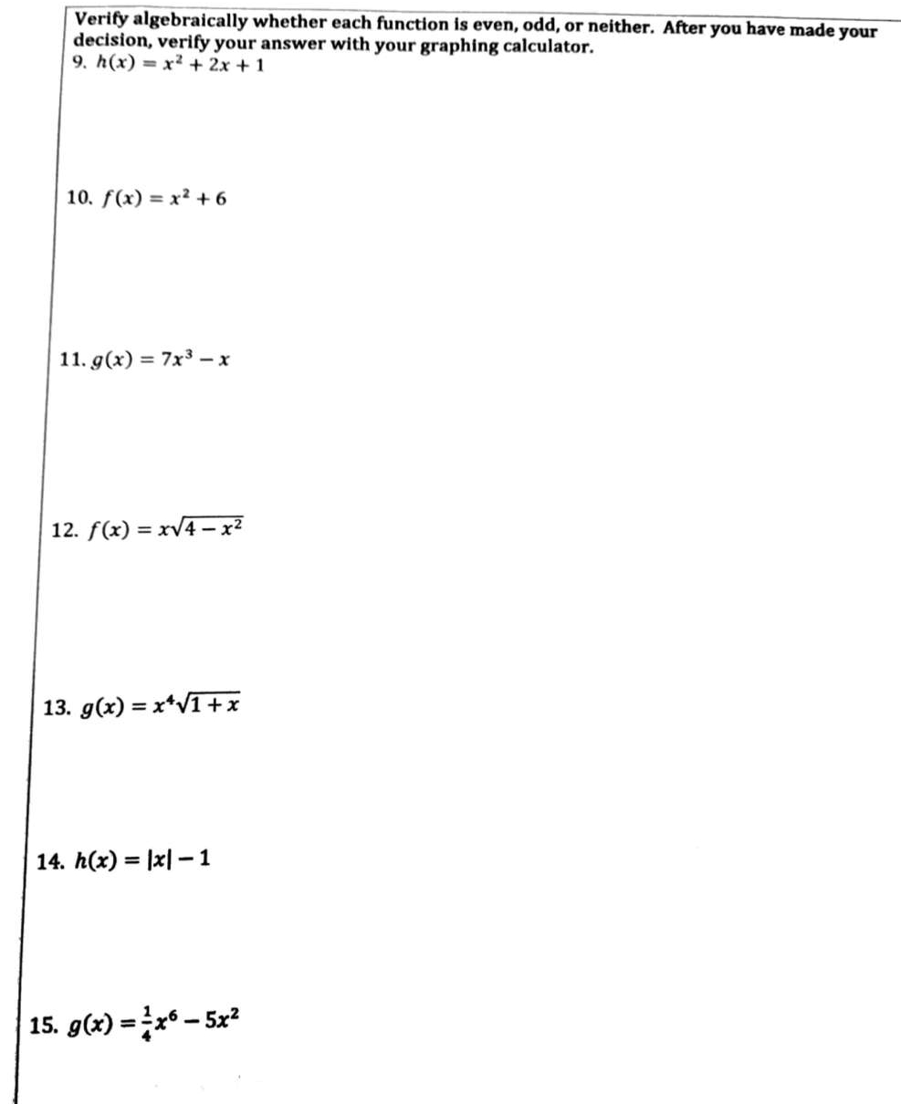 Verify Algebraically Solved Verify algebraically whether each function is even, | Chegg.com
