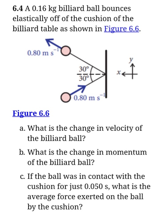 Solved 6.4 A 0.16 kg billiard ball bounces elastically off